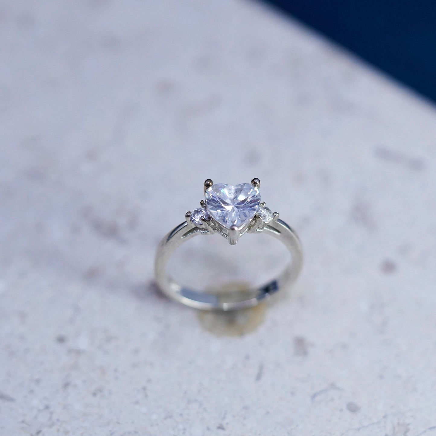 Size 6.25, Vintage Sterling 925 silver engagement ring, with heart Cz