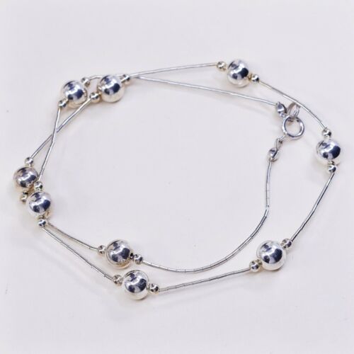 18”, Vtg Sterling silver handmade necklace, 925 Liquid Silver W/ Beads, Stamped