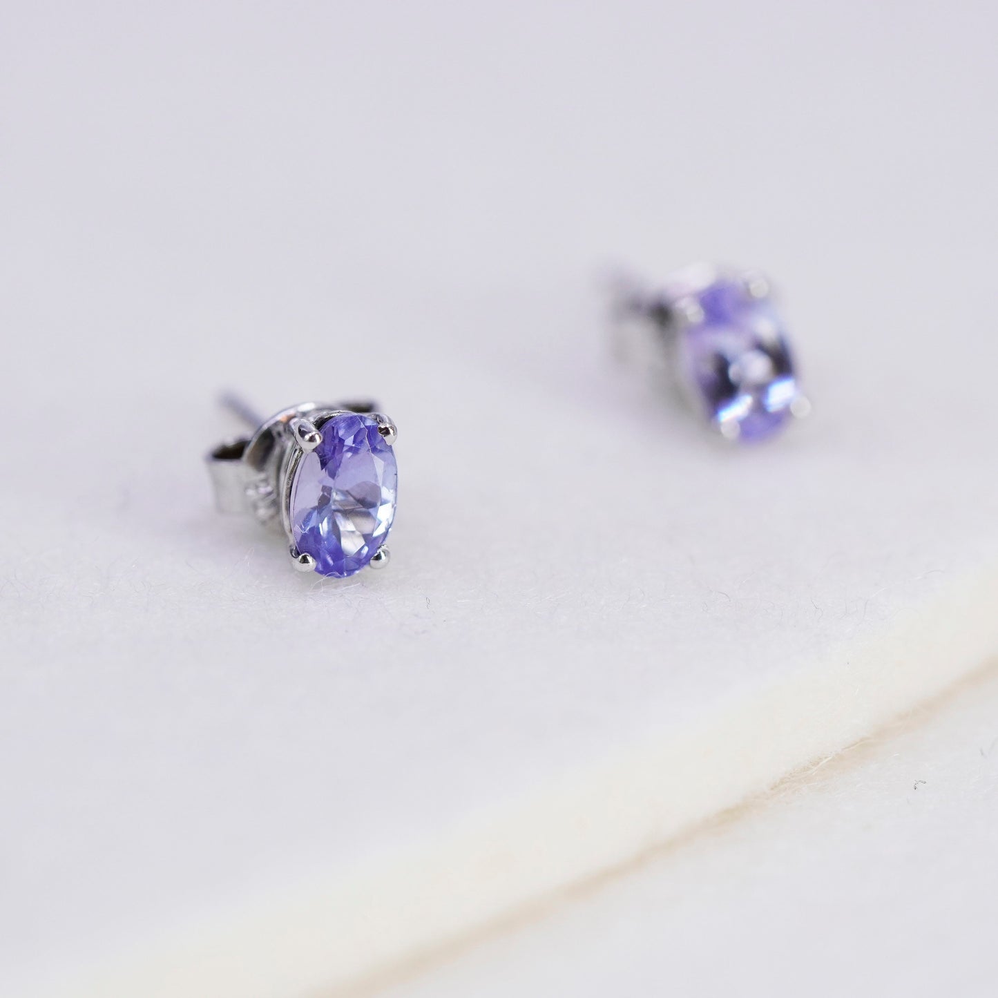 Vintage Sterling 925 silver handmade earrings, studs with amethyst