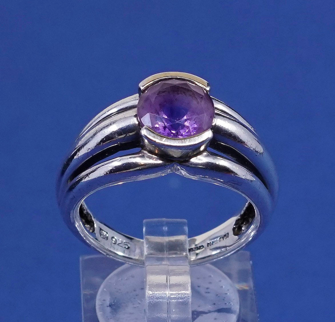 sz 8.5, vtg Sterling silver handmade 925 w/ amethyst ring