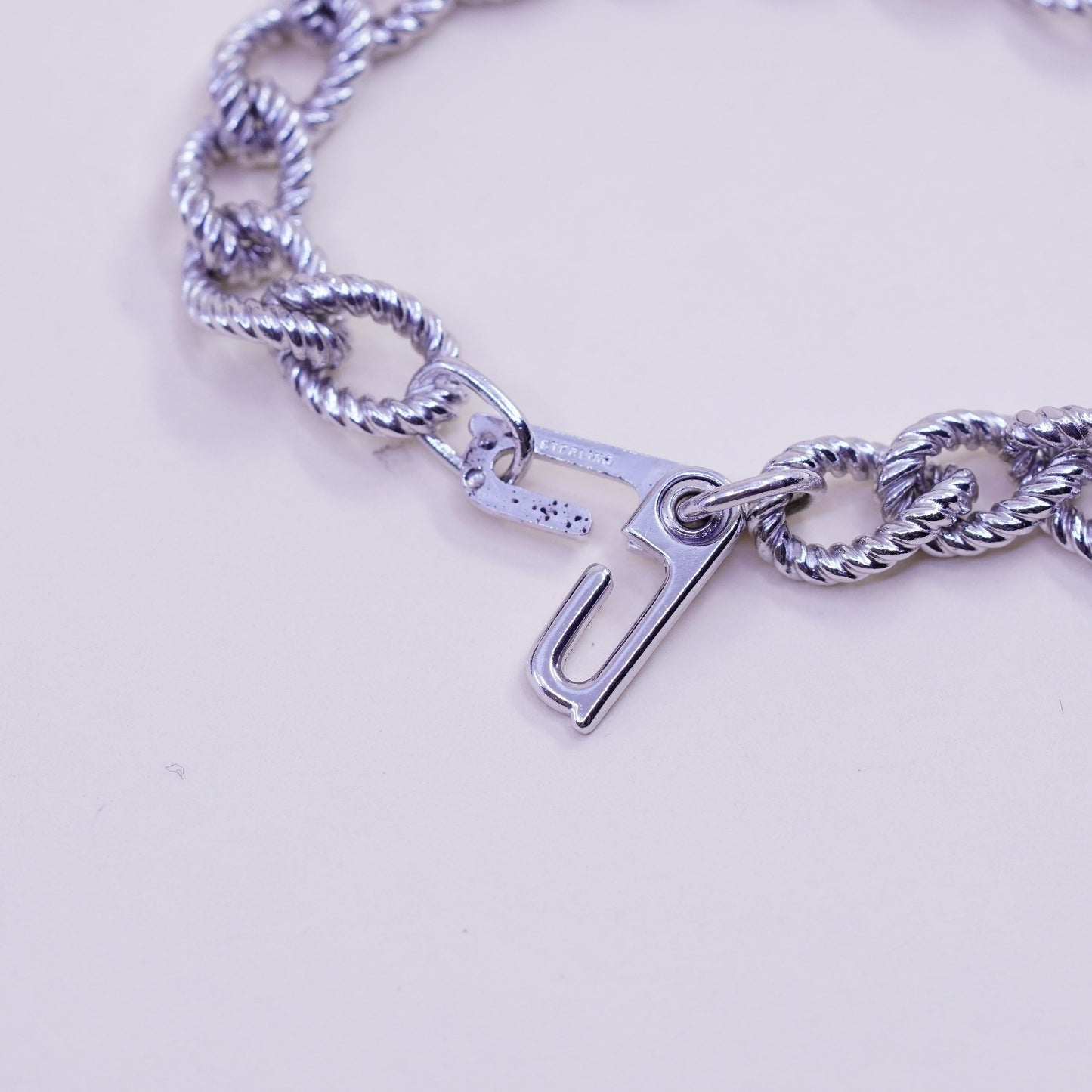 6.5”, 8mm, Vintage sterling 925 silver textured circle charm bracelet