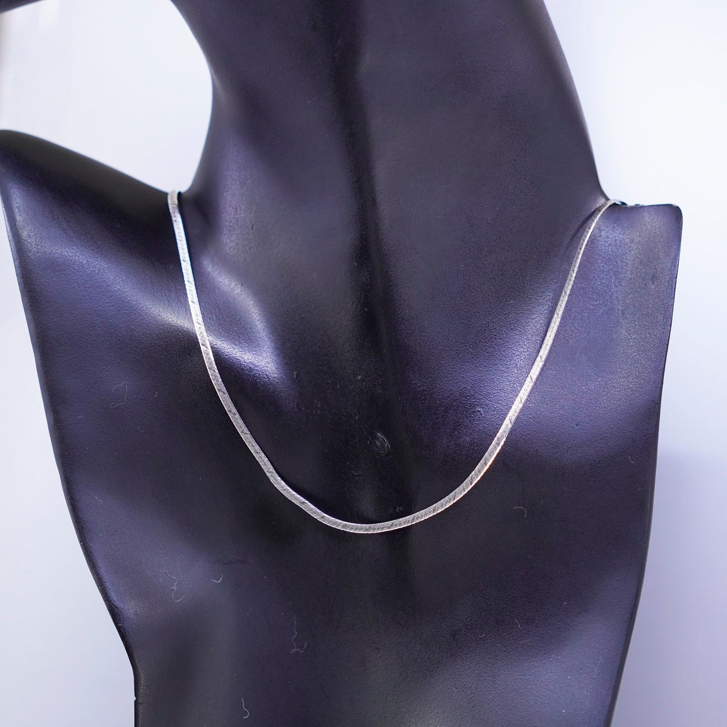 18” 2mm, vintage Italy Sterling 925 silver textured herringbone chain necklace