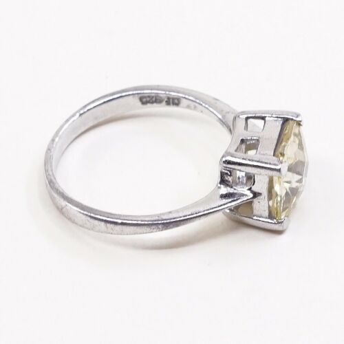 Sz 8.25, Vtg Sterling Silver handmade Ring, 925 Silver W/ Cushion Cut citrine