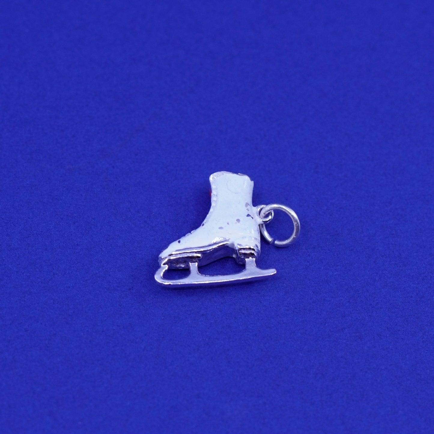 Vintage Sterling silver handmade pendant. Enamel 925 skating shoe charm