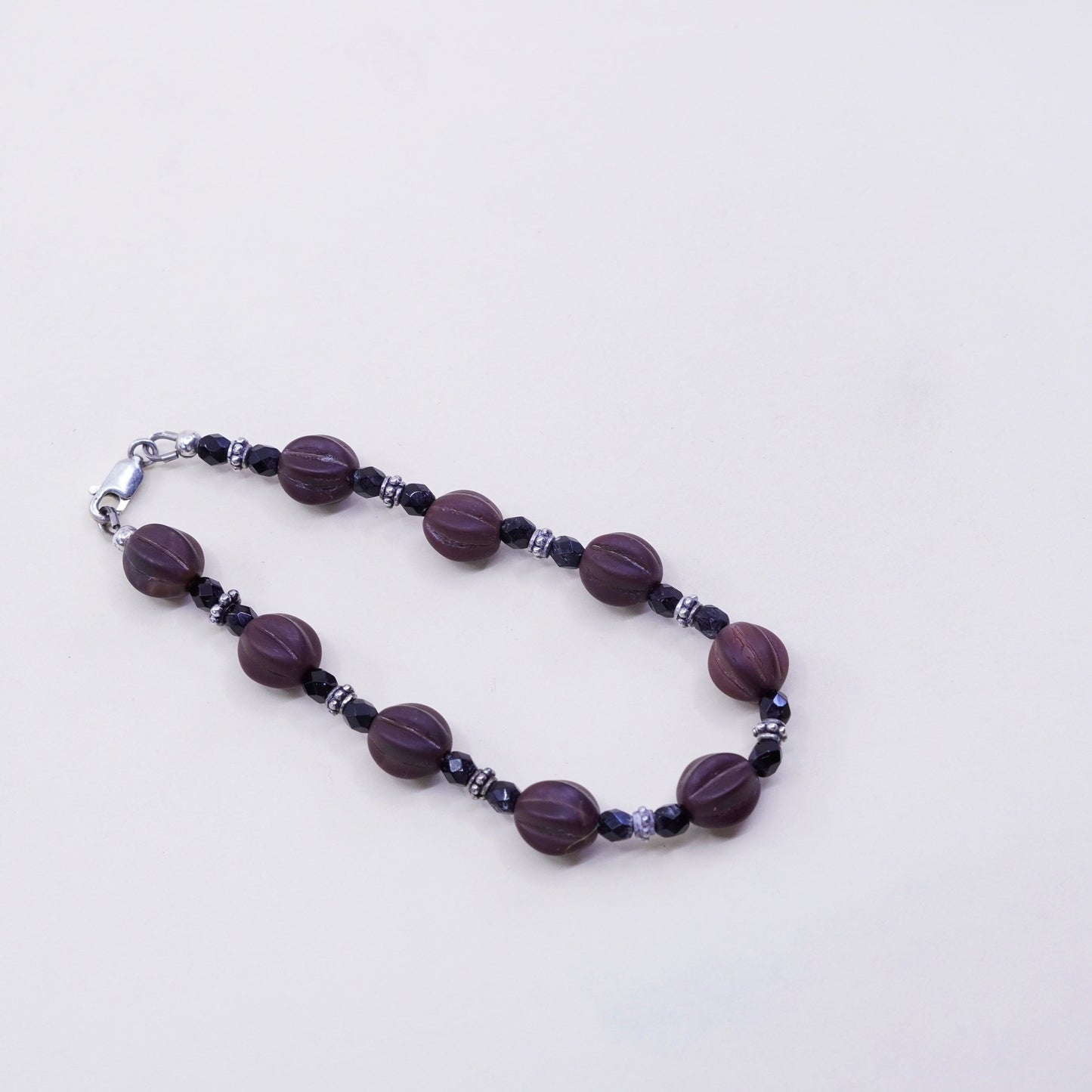 7”, Vintage handmade sterling 925 silver bracelet with beads, unique piece