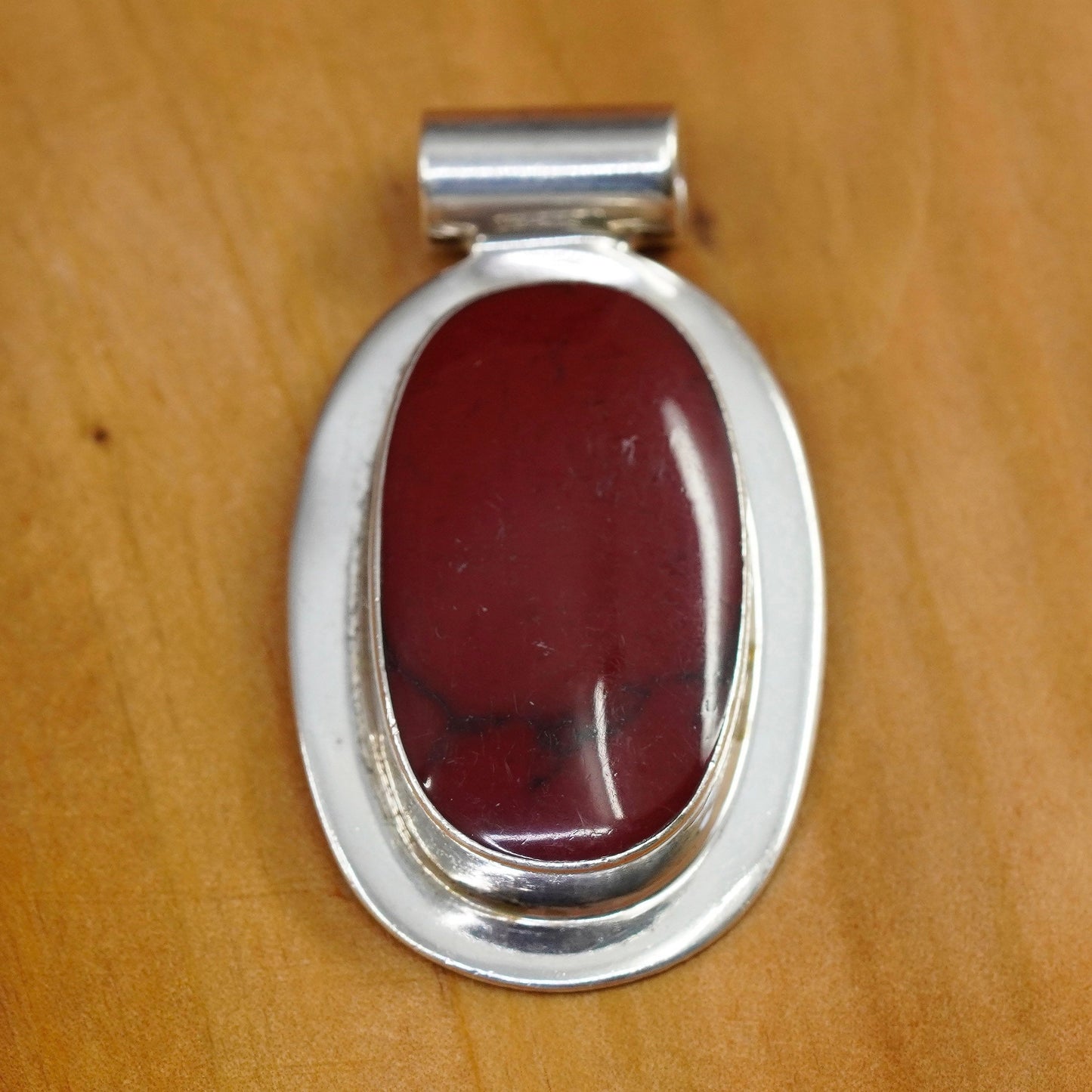 Vintage Sterling 925 silver handmade pendant with red jasper