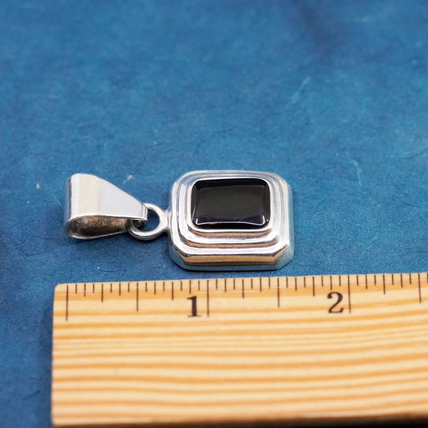 Vintage Silpada Sterling silver handmade rectangular pendant with black onyx