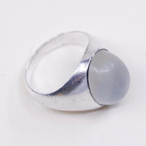 Sz 8, Sterling Silver Handmade Ring, 925 Engagement Ring W/ Matted Crystal