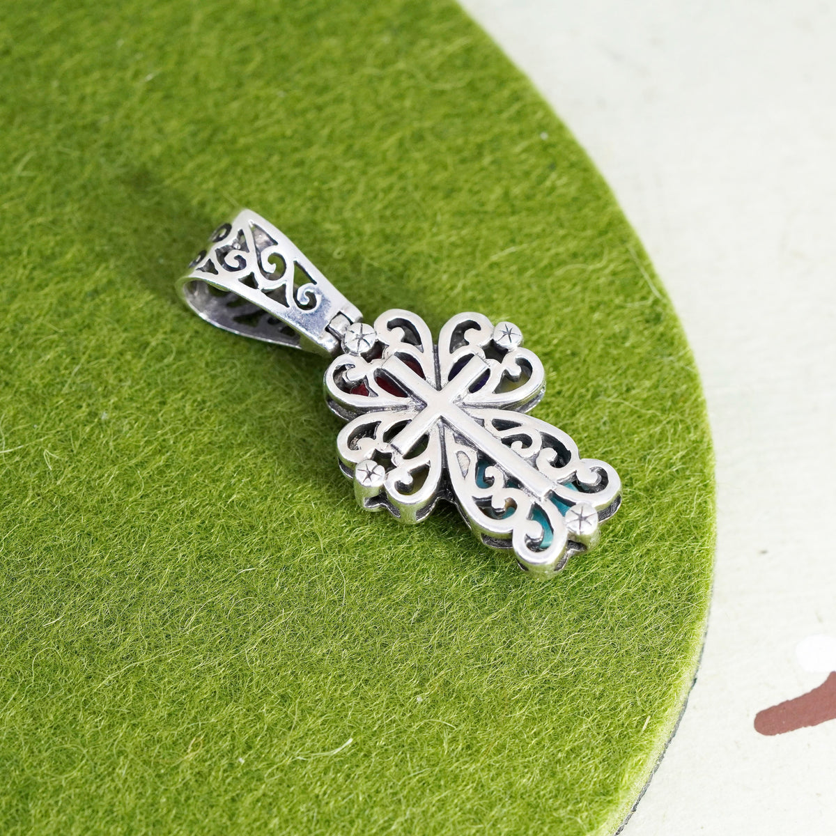 Southwestern sterling silver pendant, 925 cross turquoise lapis lazuli coral,