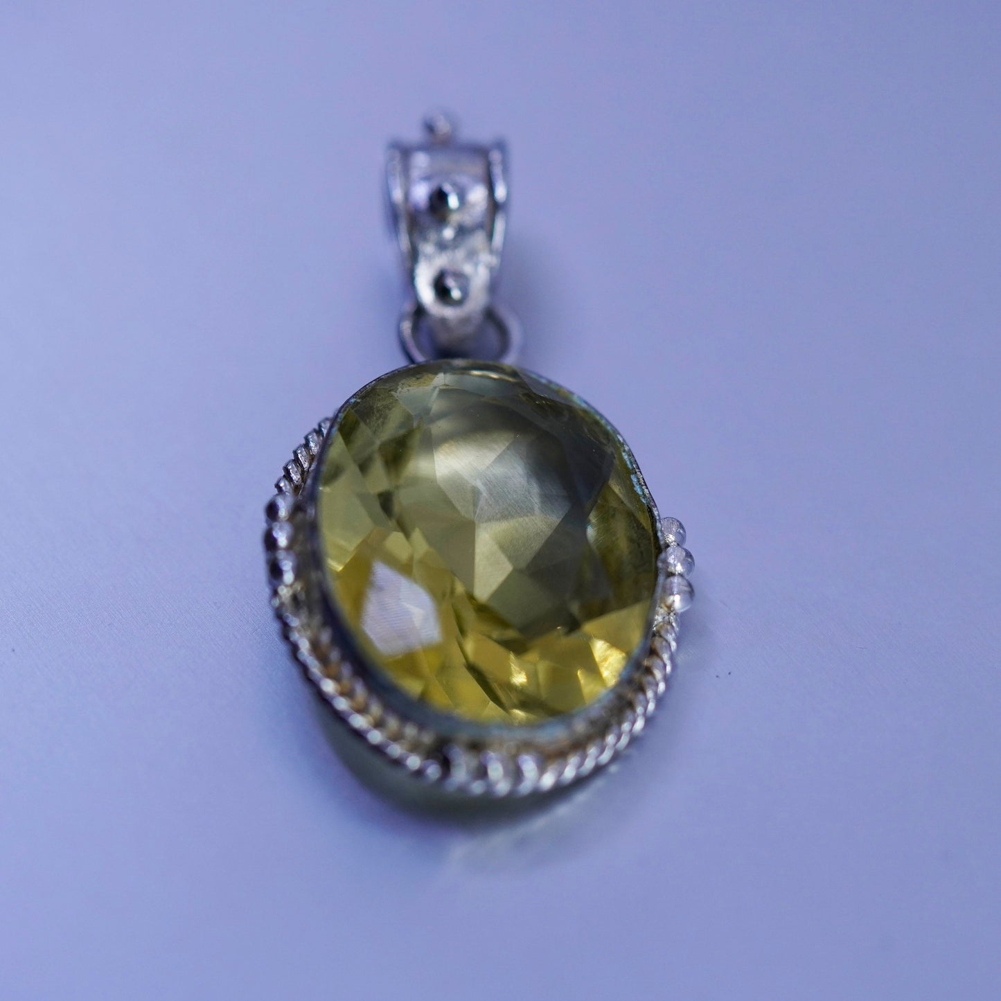antique sterling 925 silver handmade pendant with oval citrine