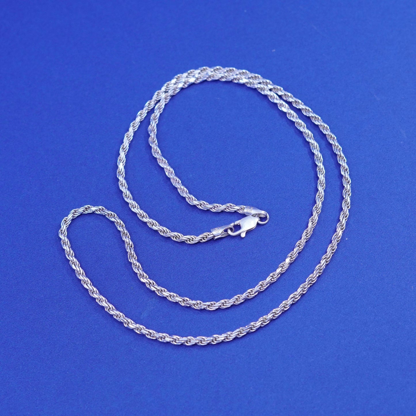 24”, 3mm, vintage Sterling silver handmade necklace, 925 diamond cut rope chain