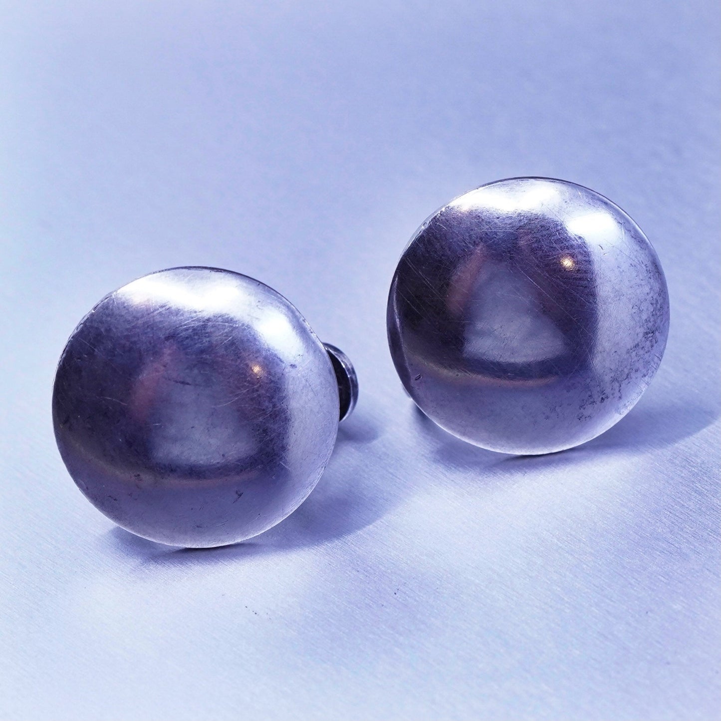 modern Sterling 925 silver handmade earrings, screw back round circle