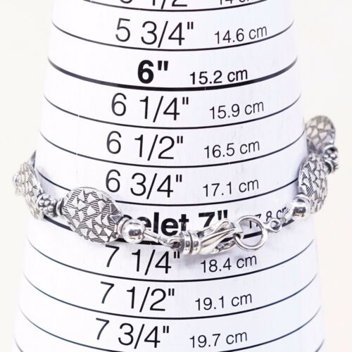 7” Vintage Sterling Silver Handmade Bracelet, 925 Flatten Oval Charms