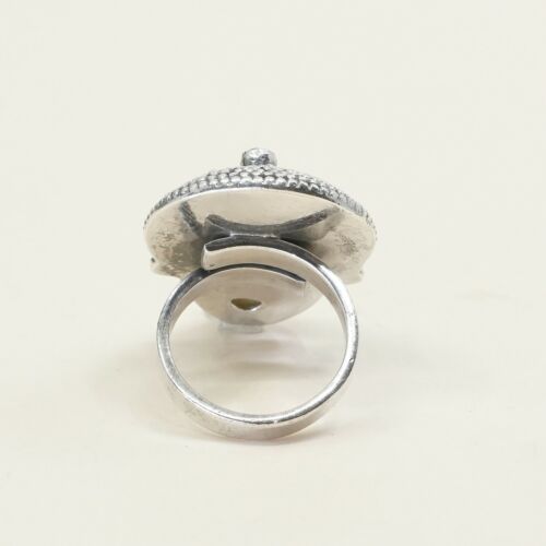 Sz 6.75, Sterling Silver 925 cocktail Ring W/ Cow Bone Bovine Moonface N Ruby