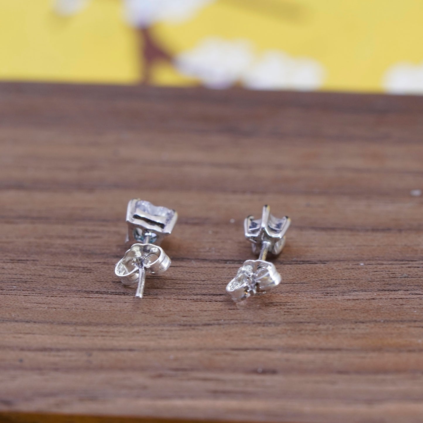 vintage Sterling 925 silver heart star studs, cz earrings