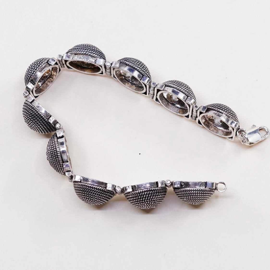 6.75", VTG sterling silver handmade bracelet, 925 textured half circle beads