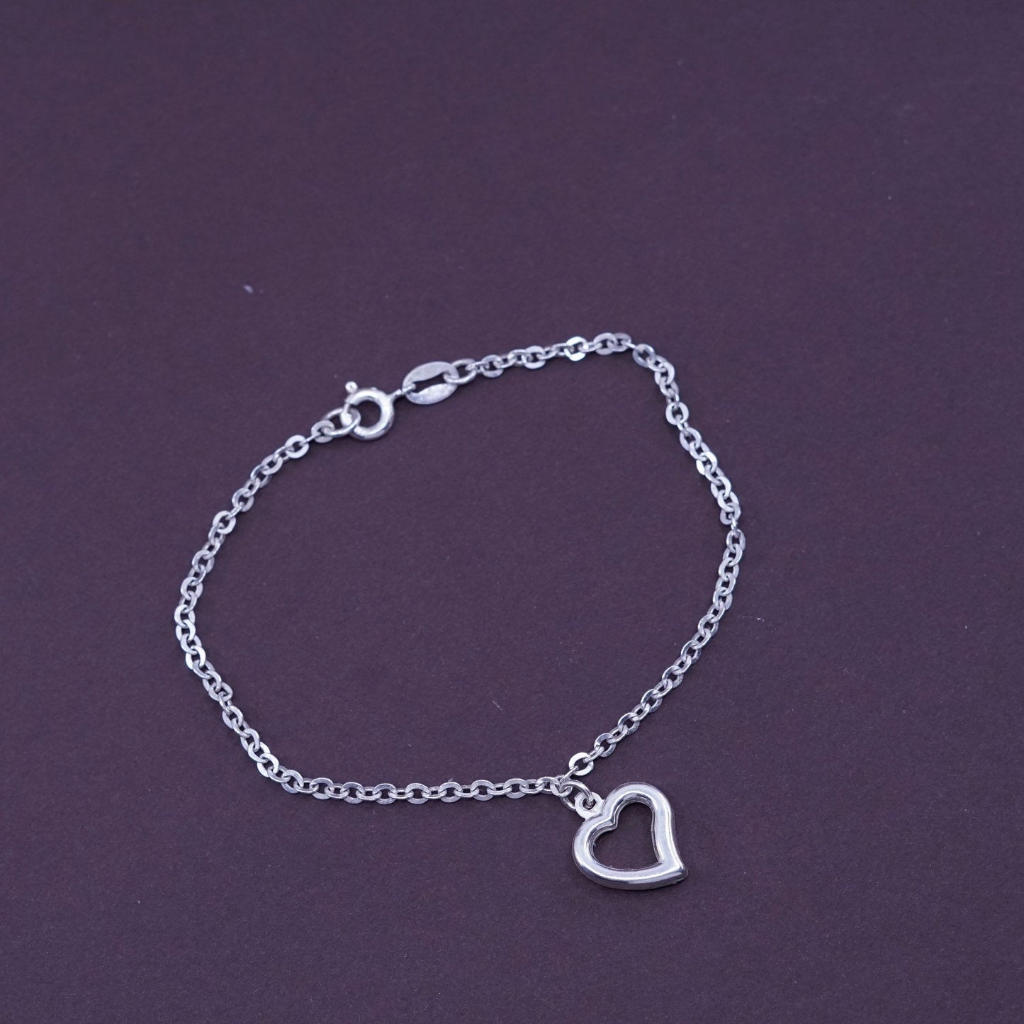 7”, OTC Sterling silver handmade bracelet, 925 flatten circle chain w/ heart