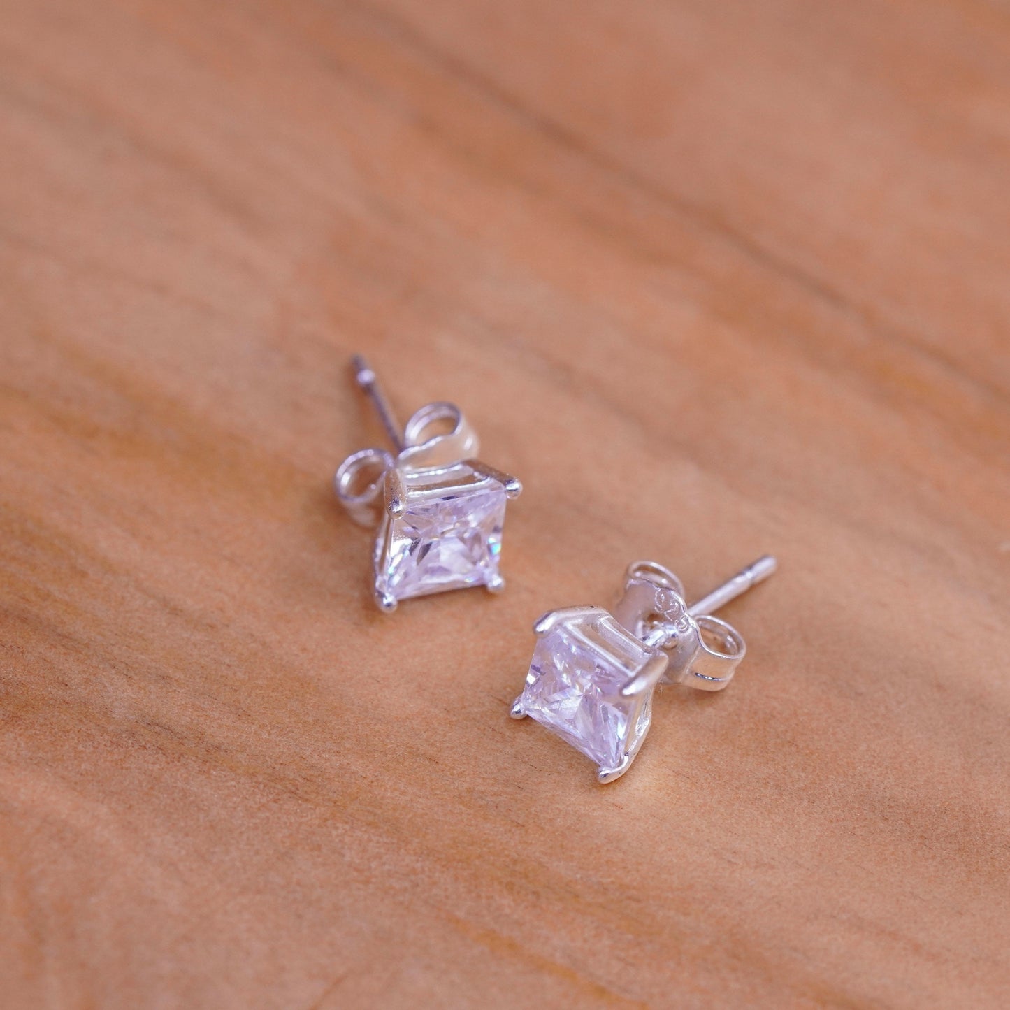 5mm, vintage Sterling 925 silver studs, square cz earrings