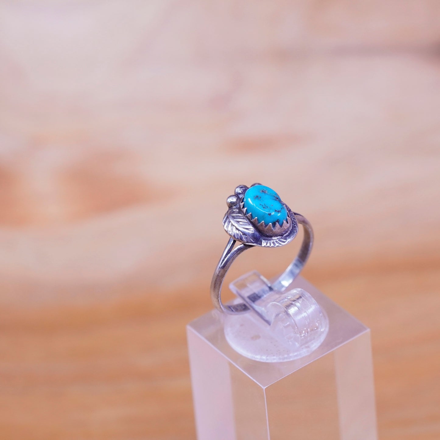 sz 6, Sterling silver handmade ring jewelry, southwestern 925 w/ turquoise leaf
