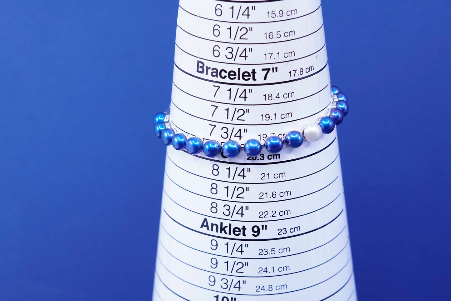 8”, sterling 925 silver handmade tennis bracelet, genuine blue freshwater pearl