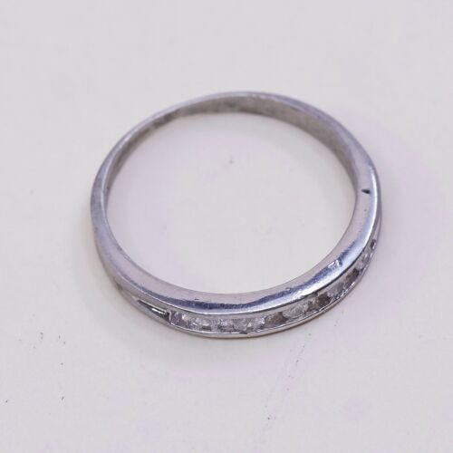Sz 6.25, Vtg Sterling silver ring, 925 silver statement band w/ cz