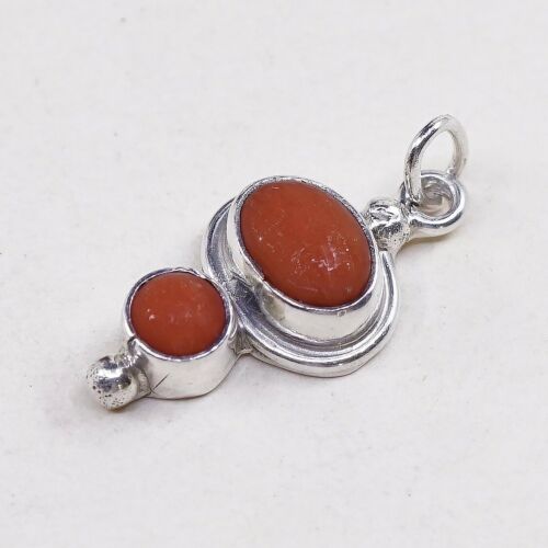 Vtg Native American Robert Becenti Sterling 925 Silver Navajo Pendant W/ Coral