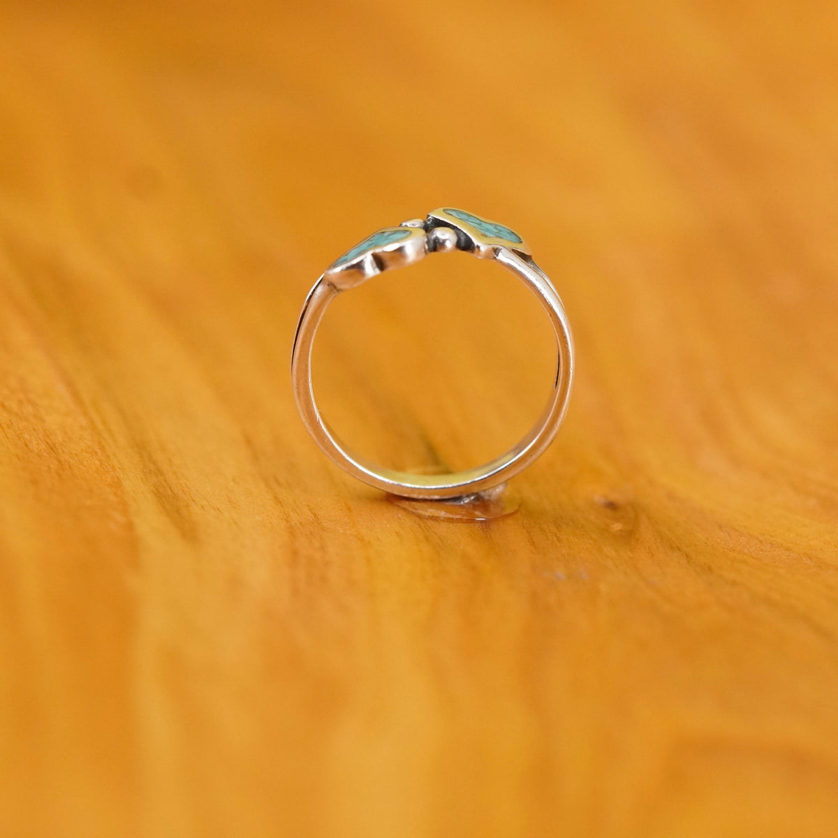 Size 6, vintage Sterling silver handmade ring, mexico 925 heart band turquoise