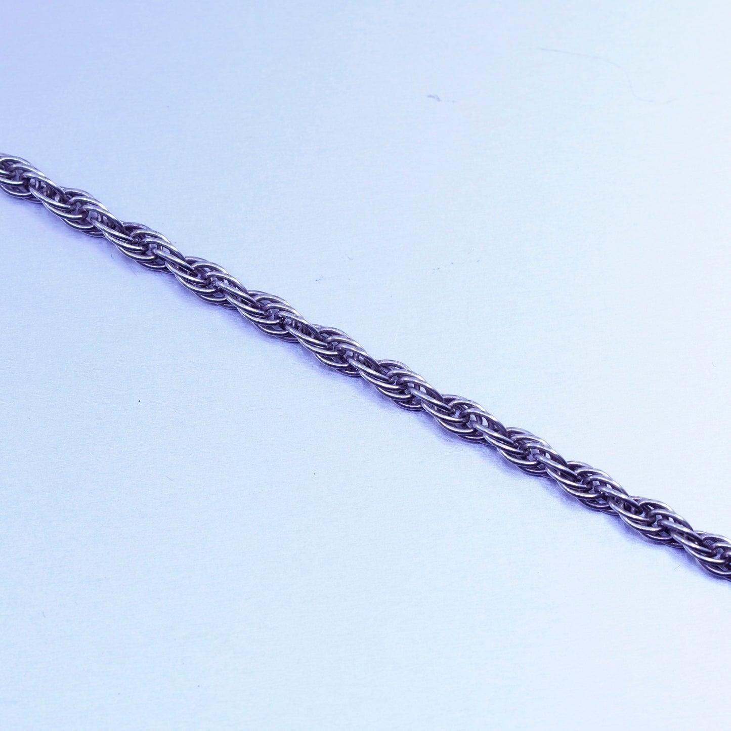 7.25”, 4mm, Vintage Italy Sterling 925 silver handmade bracelet, rope chain