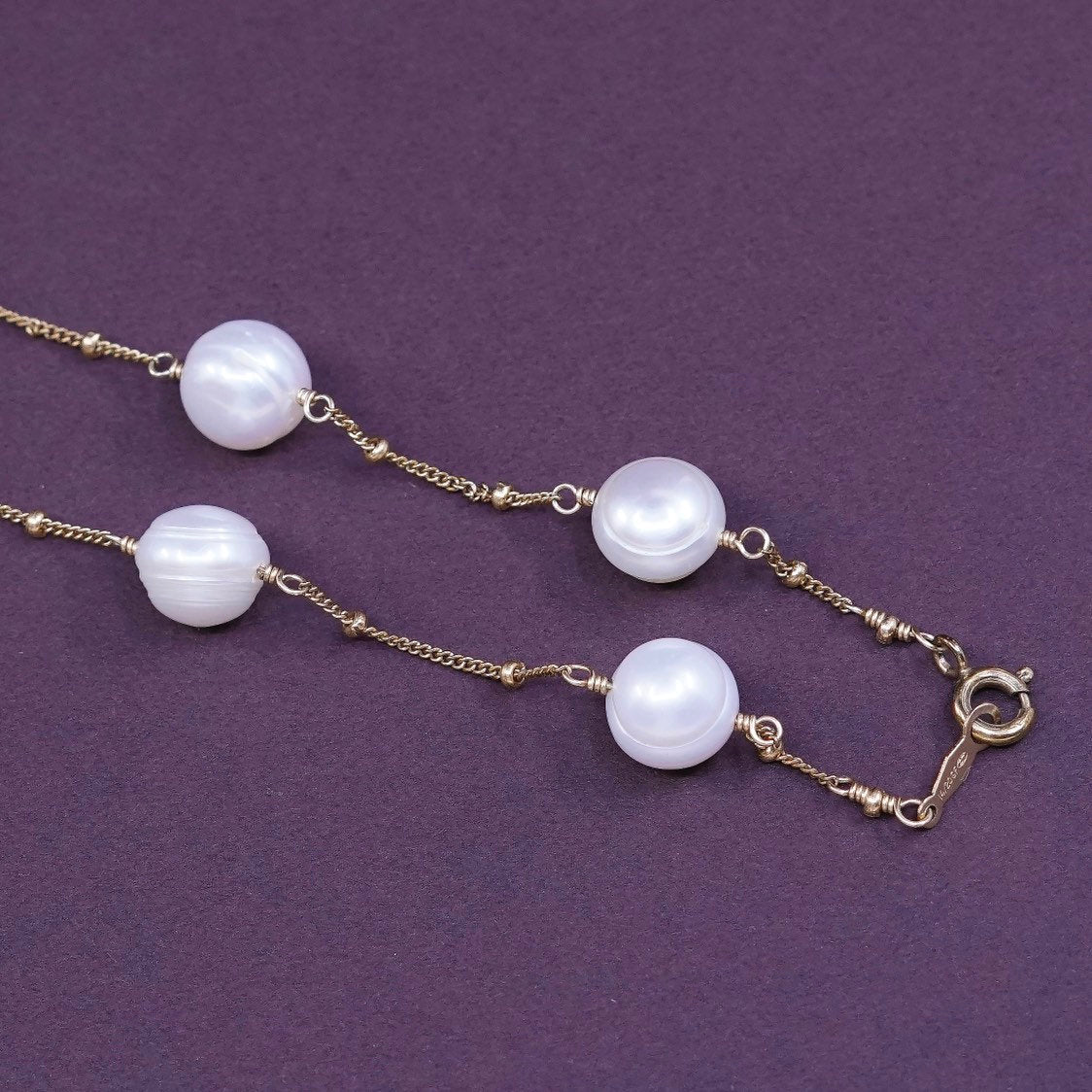17", 14/20 14K gold filled handmade necklace, beads chain w/ pearl