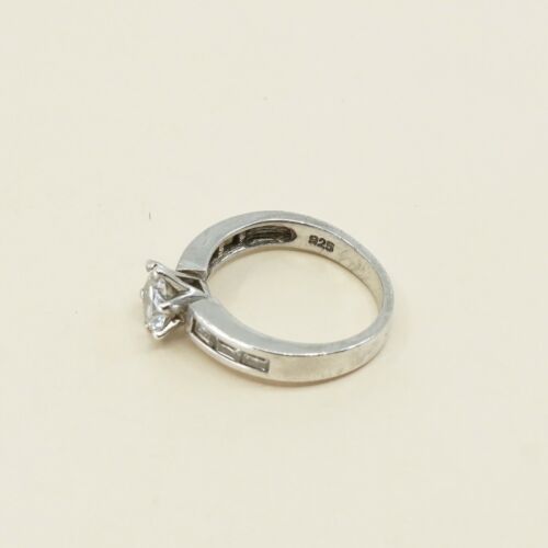 Sz 7.5, Vtg Sterling Silver Ring, 925 Silver Engagement Ring W/ Crystal