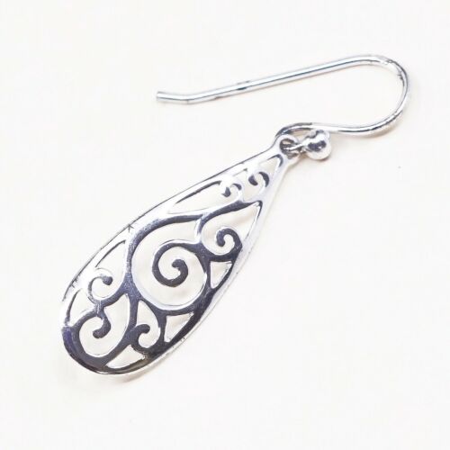 Vtg Sterling 925 Silver Handmade Filigree Teardrop Shaped Earrings