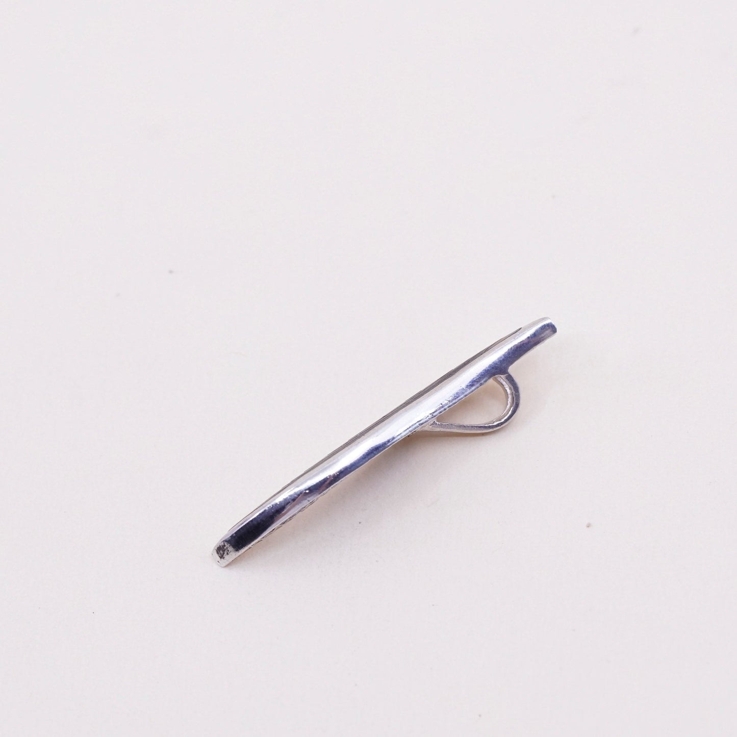 Vintage sterling 925 silver handmade pendant, simple one stroke with abalone