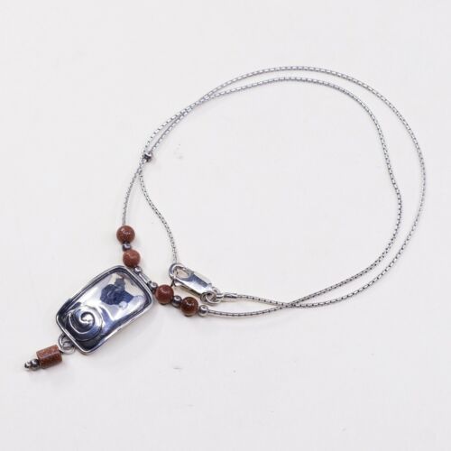 35”, Silpada Sterling 925 Handmade Silver & Sunstone Necklace N1190 Pendant