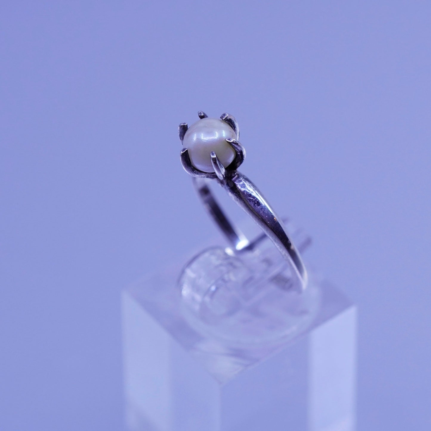 Size 6.5, vintage Sterling 925 silver handmade ring with pearl