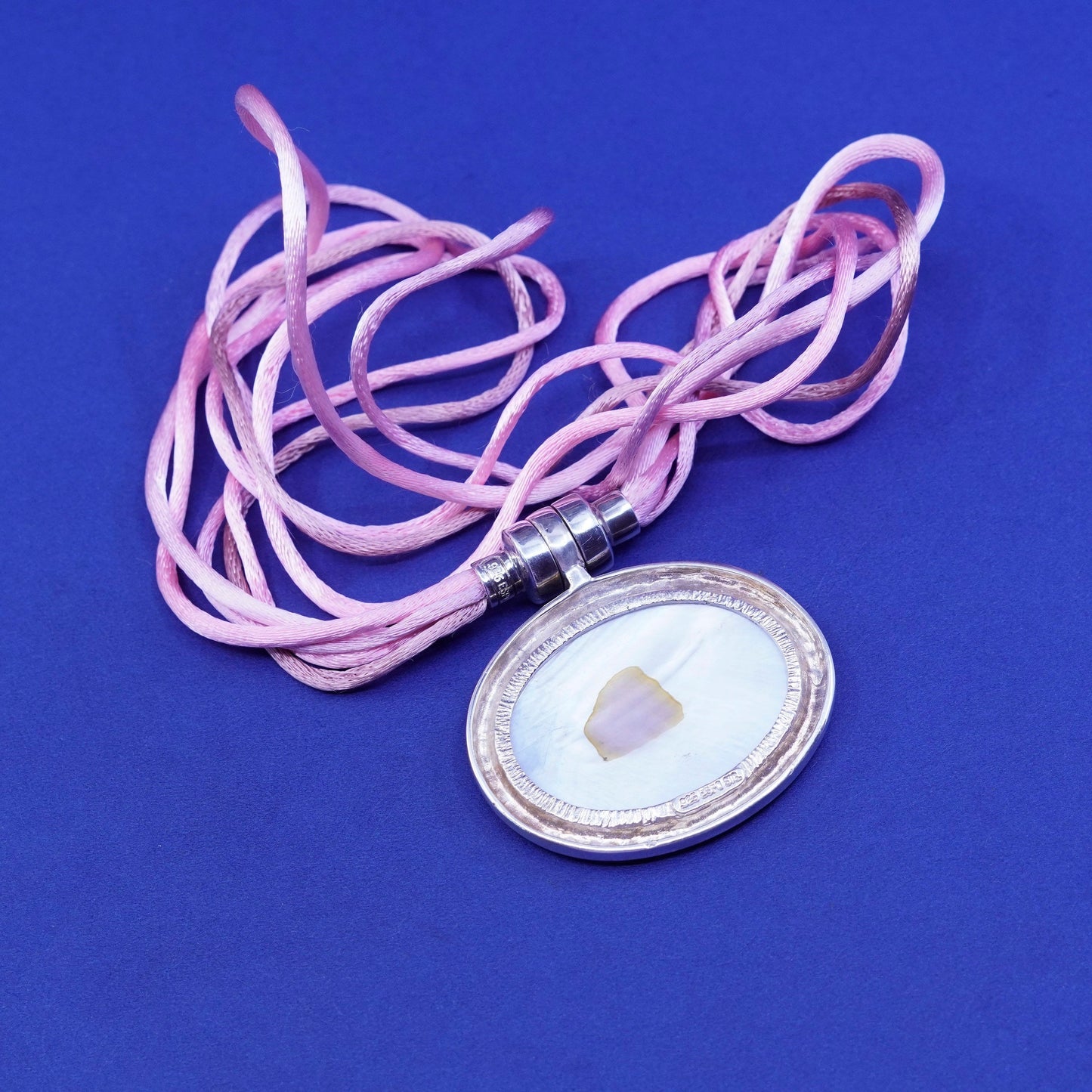 16”, Joseph Esposito Sterling 925 silver necklace, silk chain mother of pearl
