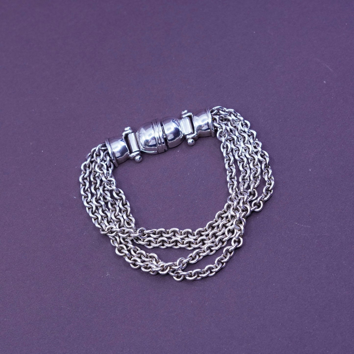 6.5”, vintage Sterling silver handmade bracelet, 925 multi strands circle chain