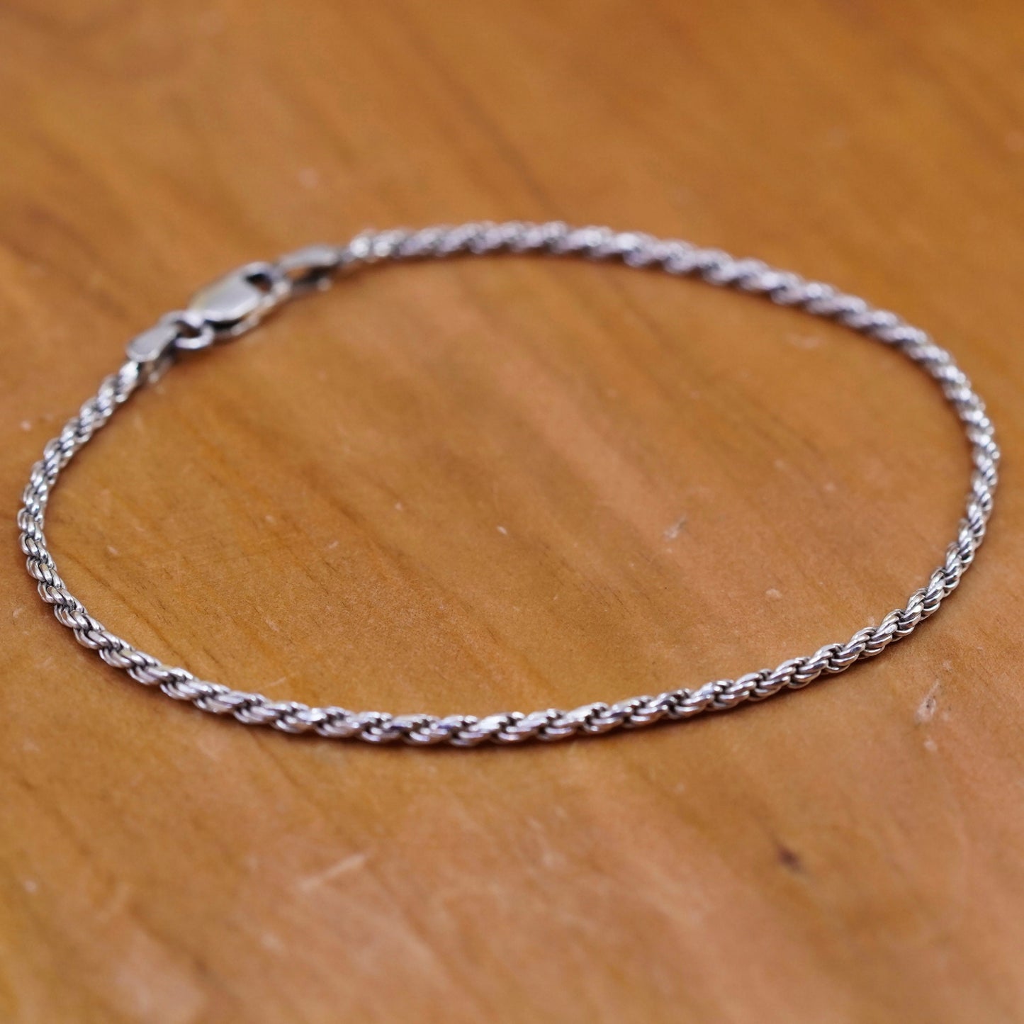 7.75”, vintage gold over Sterling silver rope bracelet, Italy 925 chain anklet