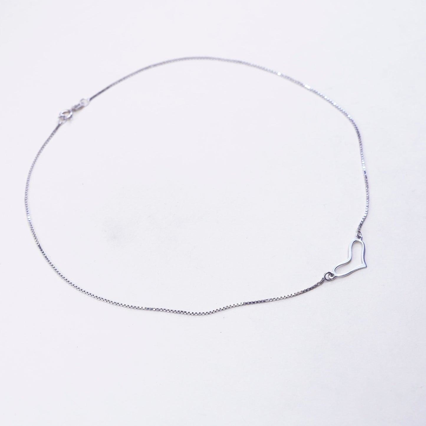 16”, vintage sterling silver handmade necklace, 925 box chain heart Pendant