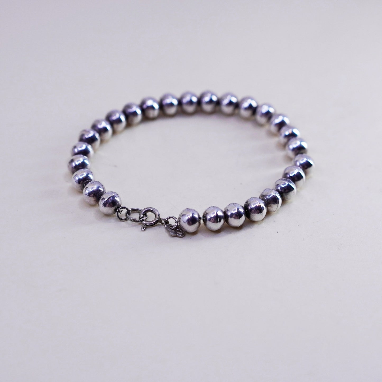 7” 7mm, vintage sterling silver handmade bracelet, 925 bead chain