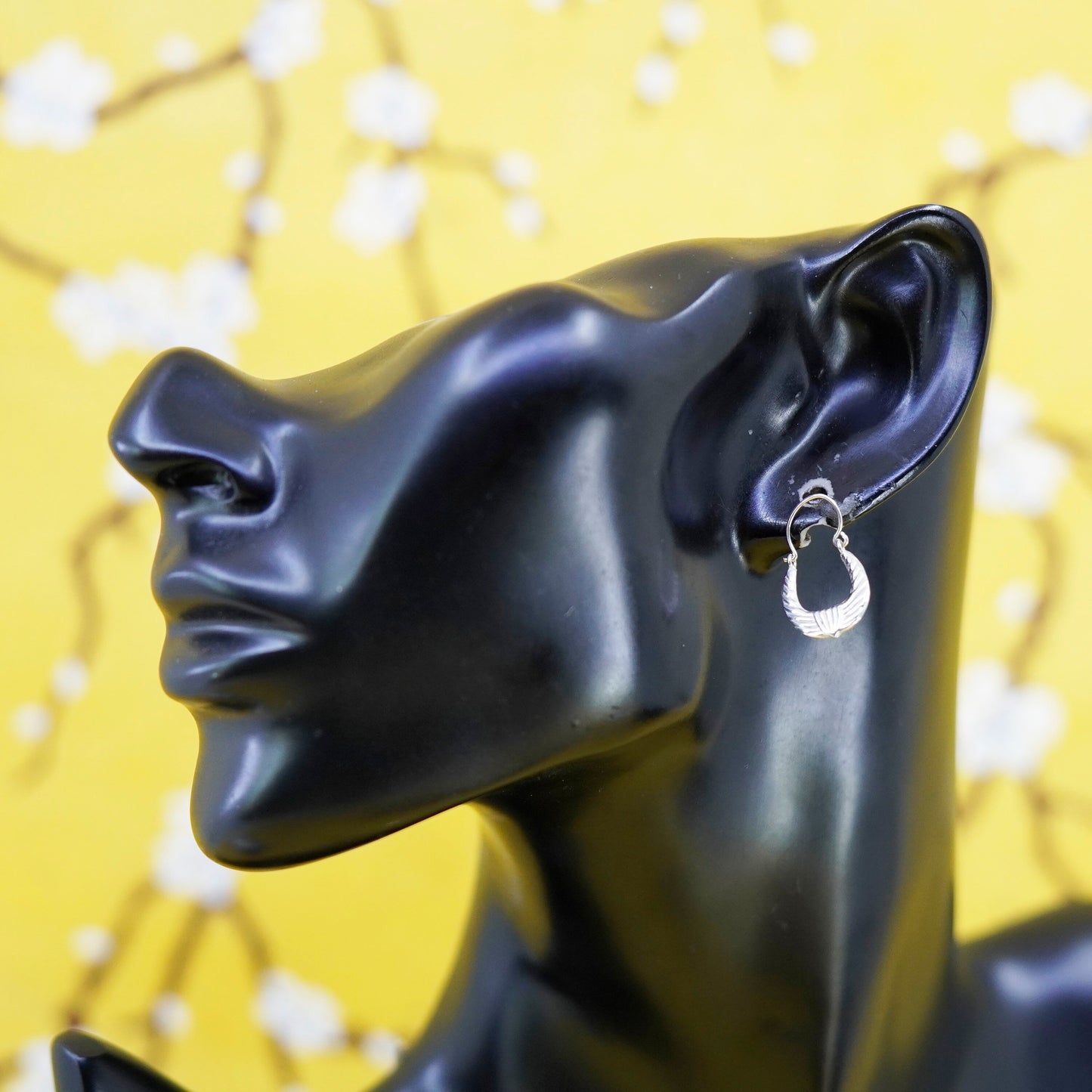 0.5”, vintage Sterling silver huggie earrings, textured 925 hoops