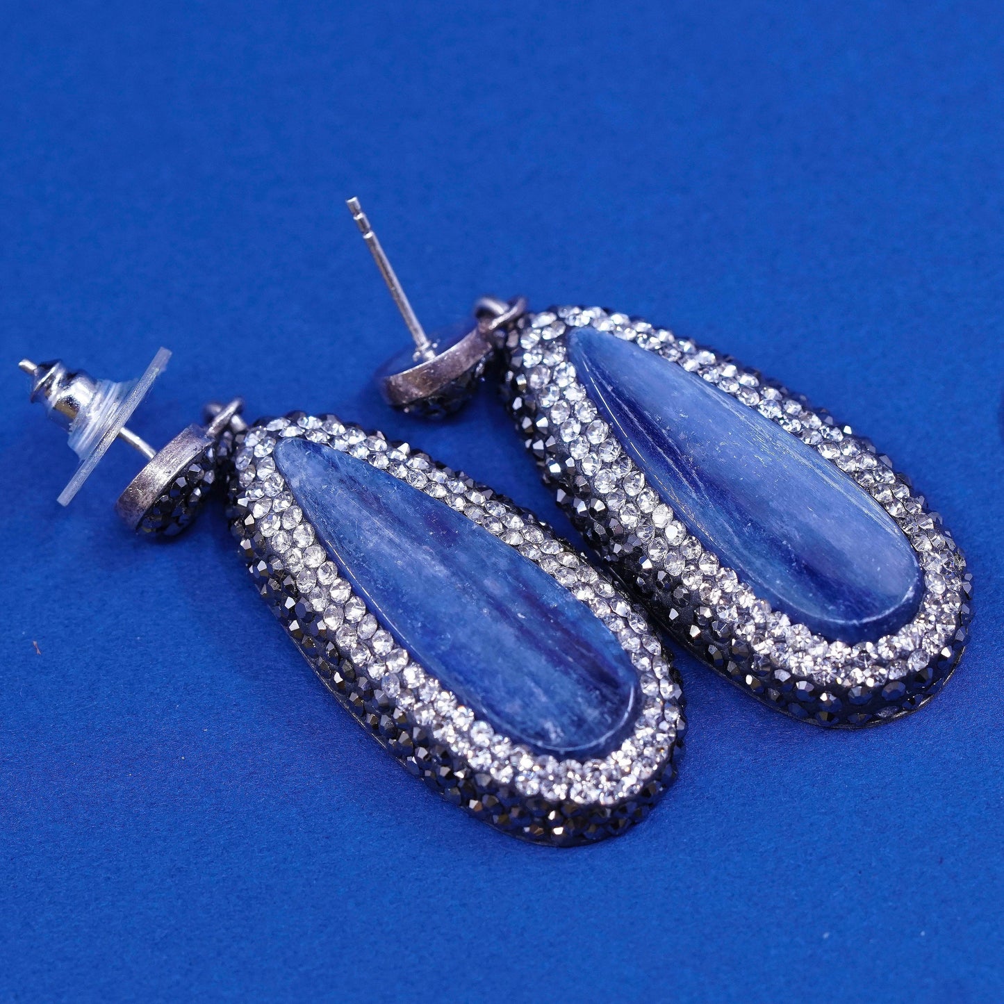 Sterling silver handmade earrings, 925 w/ teardrop tiger eye N cluster crystal