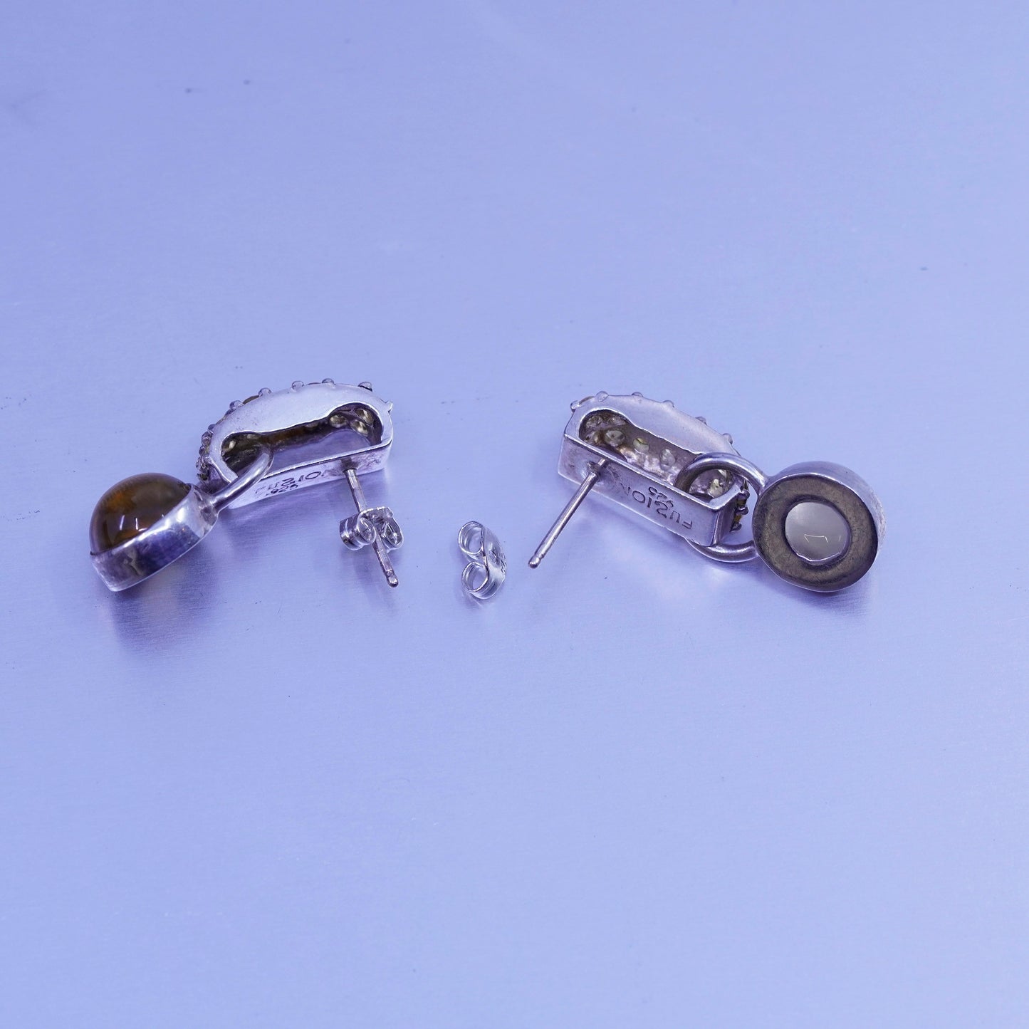 Vintage fusion Sterling 925 silver handmade earrings with citrine and dangles