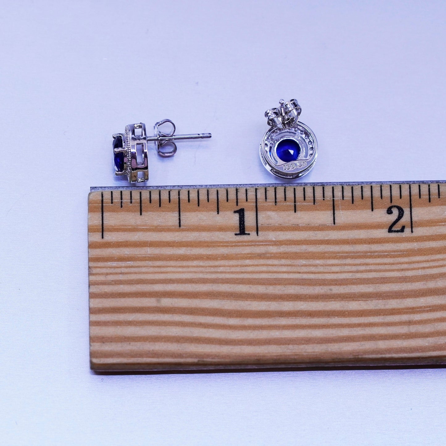 Vintage Sterling 925 silver earrings, studs with blue topaz and crystal around