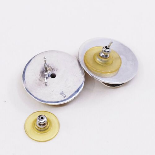Vtg Modern Two Tone Sterling Silver Handmade Earrings, 925 Studs W/ Cz