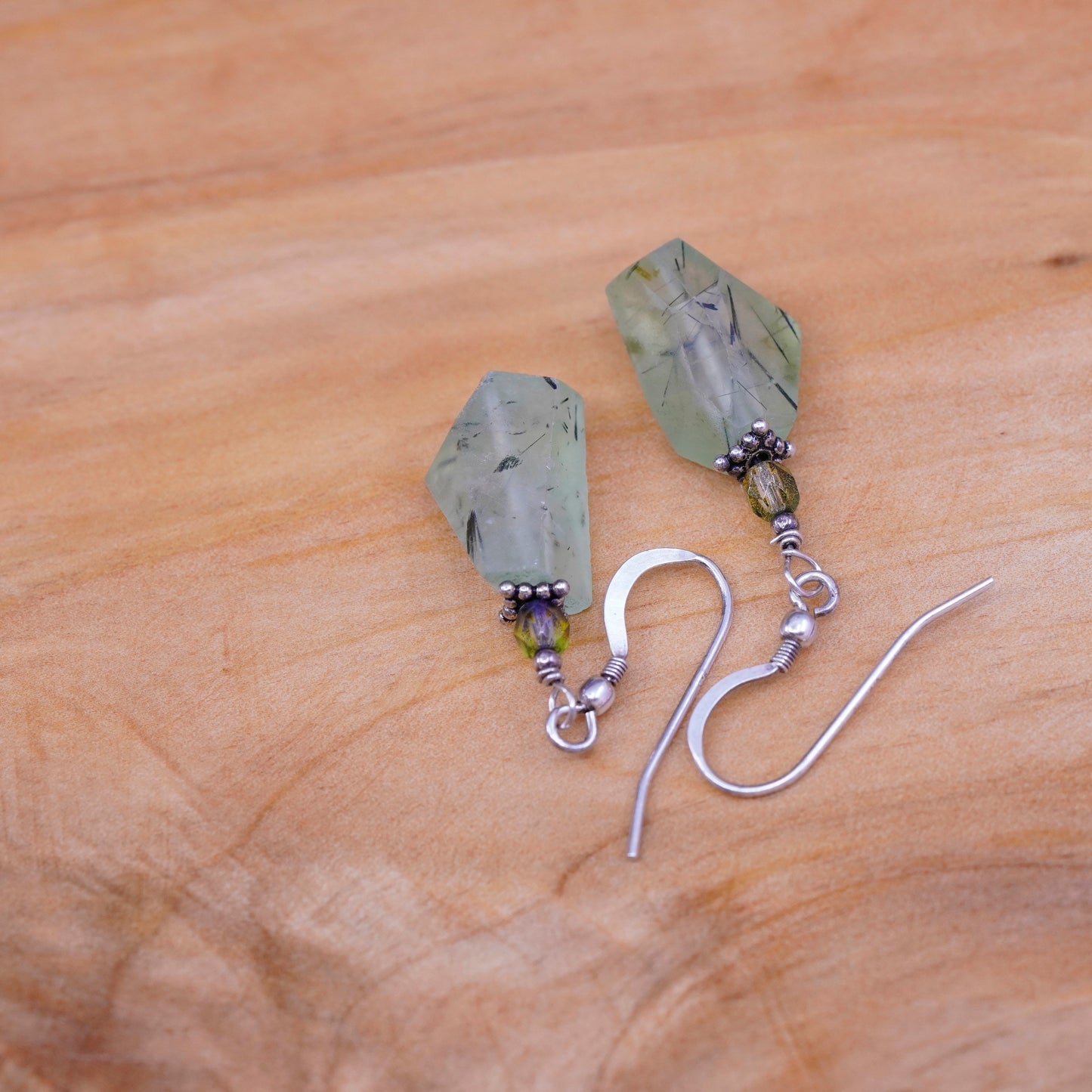 Vintage Sterling 925 silver handmade earrings with jade nugget drops
