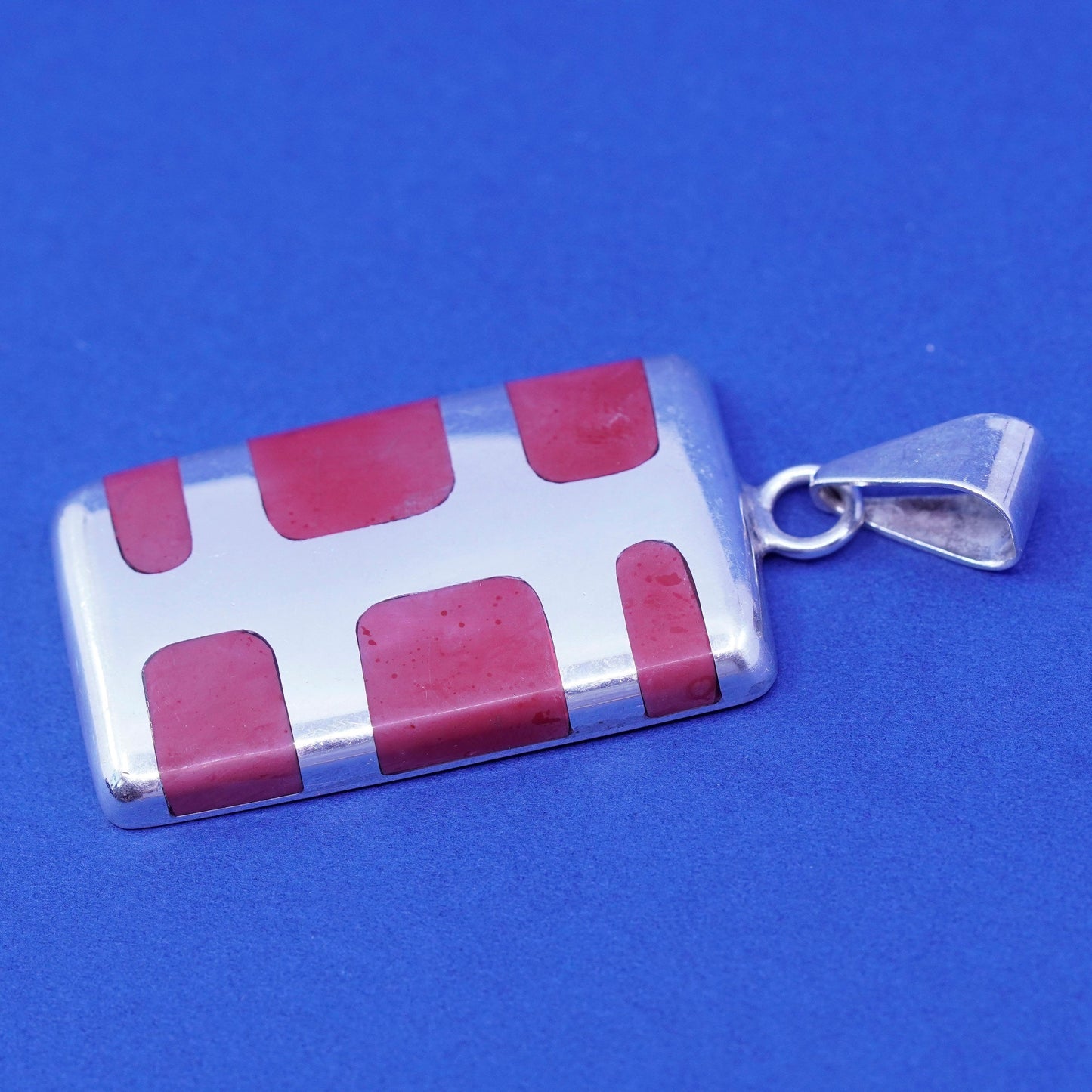 Vintage sterling silver handmade pendant, 925 square with red onyx inlay