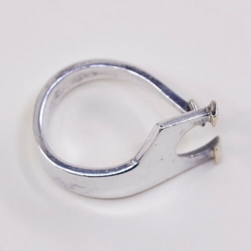 Sz 4.5, Vtg Native American Modern Sterling Silver Handmade Ring, 925 W/ 14K Tip
