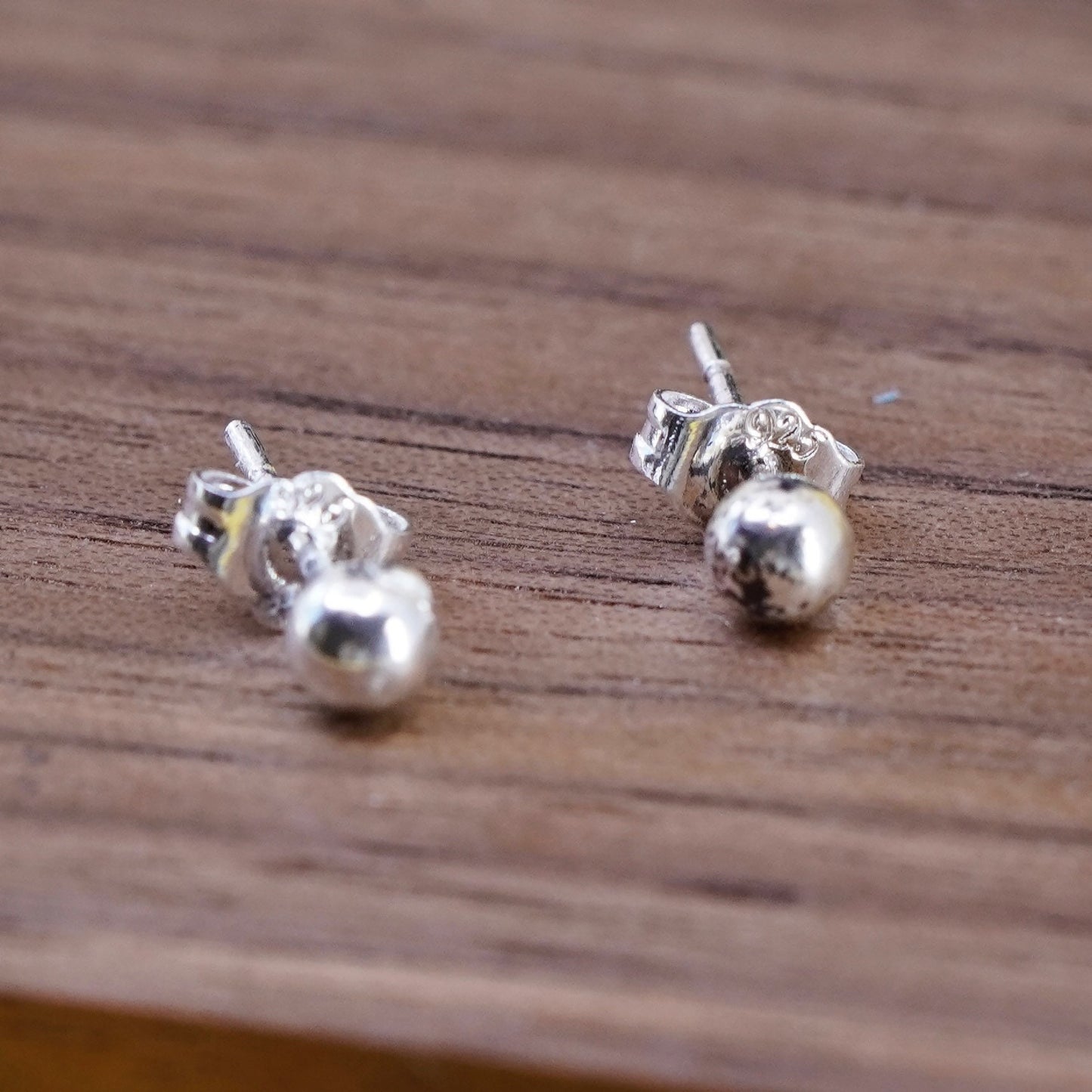 3mm, Vintage Sterling silver beads studs, 925 earrings, stamped 925