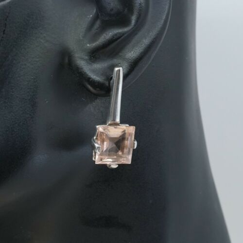 Vintage Modern Sterling Silver Handmade Earrings, 925 Silver Studs W/ Citrine