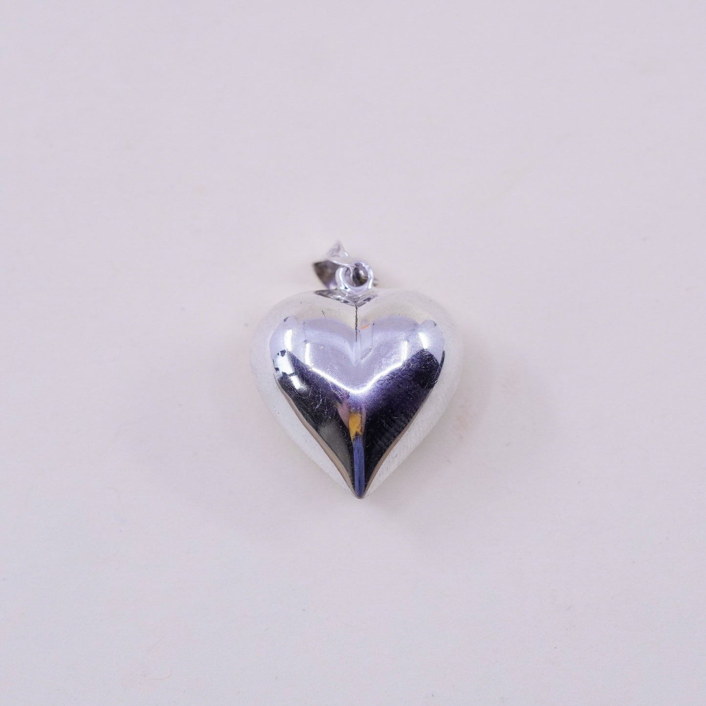 Vintage handmade sterling silver puffy heart charm, 925 charm pendant